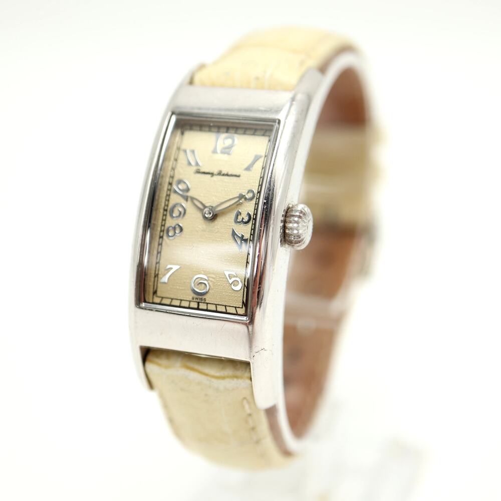 Tommy Bahama 925 Sterling Silver Swiss Tank Watch 19mm Curved Dial w New Battery